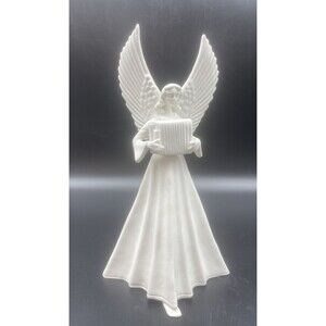 VTG Mirmasu Porcelain Bisque Angel Playing The ACCORDION Figurine 12”